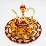 Gold & Red Aftaba Coffee Set – 8-Piece Arabic Dallah Style Set