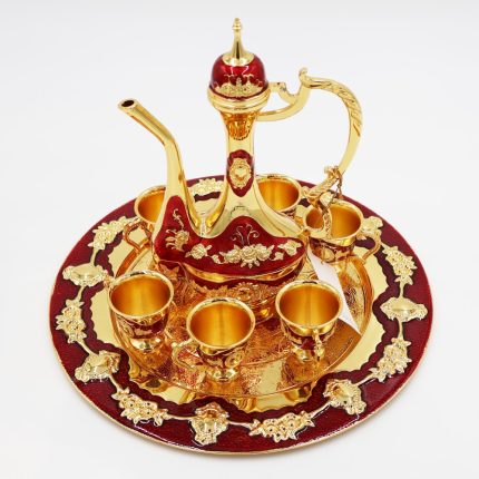 Gold & Red Aftaba Coffee Set – 8-Piece Arabic Dallah Style Set