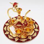 Gold & Red Aftaba Coffee Set – 8-Piece Arabic Dallah Style Set