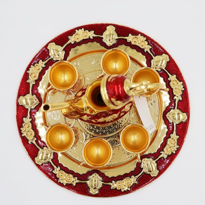 Gold & Red Aftaba Coffee Set – 8-Piece Arabic Dallah Style Set