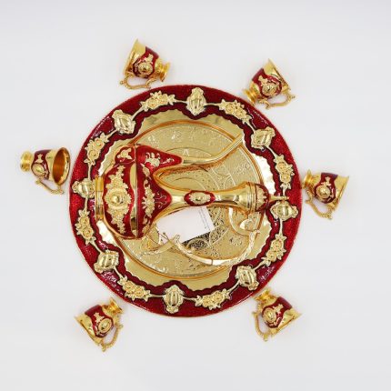 Gold & Red Aftaba Coffee Set – 8-Piece Arabic Dallah Style Set