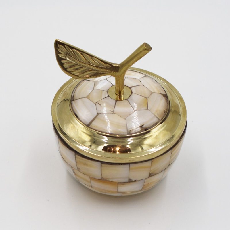 Brass Apple Powder Pot – Sea Shell Inlay Design