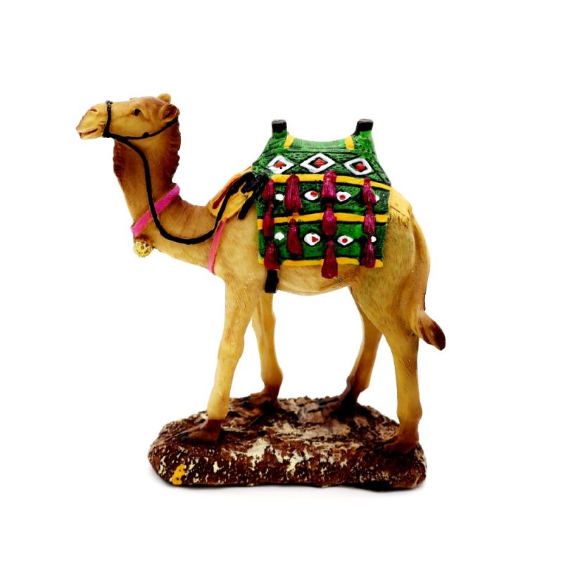 Ceramic Camel Figurine with Green Designer Saddle – Elegant Home Décor Accent
