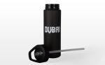 Dubai Matte Black Water Bottle – Modern Logo with Straw Lid