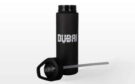 Dubai Matte Black Water Bottle – Modern Logo with Straw Lid