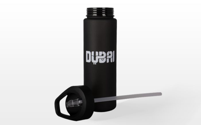 Dubai Matte Black Water Bottle – Modern Logo with Straw Lid