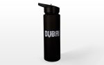 Dubai Matte Black Water Bottle – Modern Logo with Straw Lid