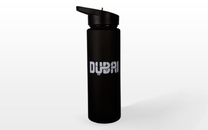 Dubai Matte Black Water Bottle – Modern Logo with Straw Lid