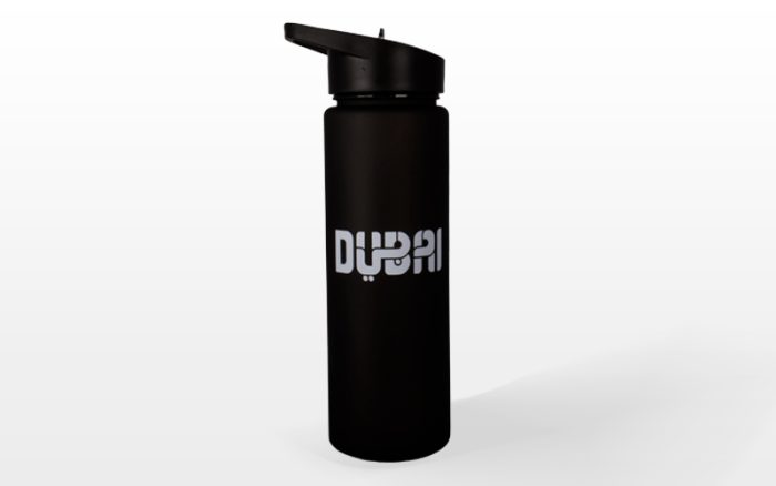 Dubai Matte Black Water Bottle – Modern Logo with Straw Lid