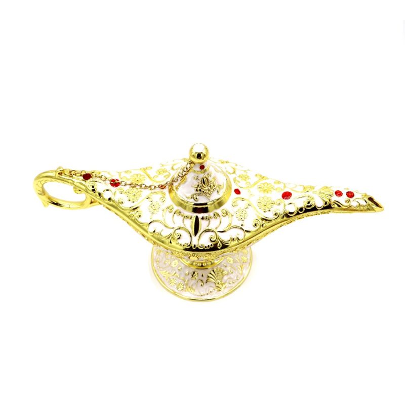 Golden Aladdin-Style Decorative Genie Lamp – Antique Finish with Intricate Detailing