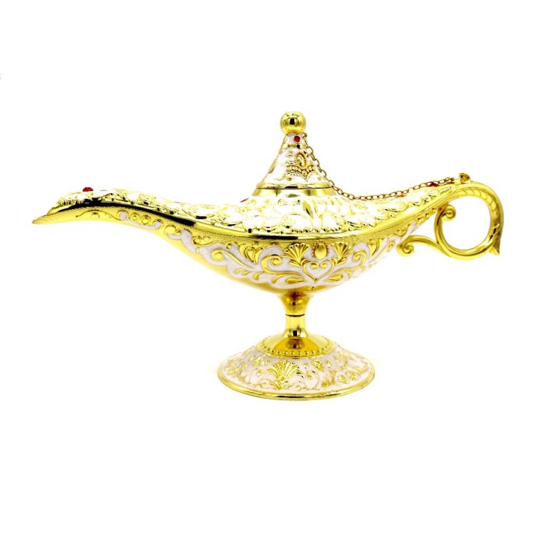 Golden Aladdin-Style Decorative Genie Lamp – Antique Finish with Intricate Detailing