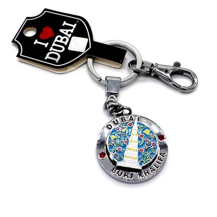 Spinning Burj Khalifa Keychain with Blue Accent