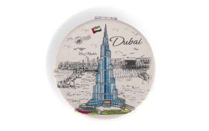 Dubai Skyline Compact Mirror – Blue Burj Khalifa Design (Round, Dual Mirror)