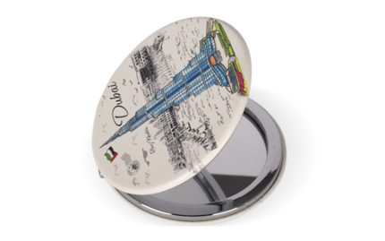 Dubai Skyline Compact Mirror – Blue Burj Khalifa Design (Round, Dual Mirror)
