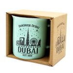 Discover Dubai Souvenir Mug – Mint Green Ceramic with City Landmarks