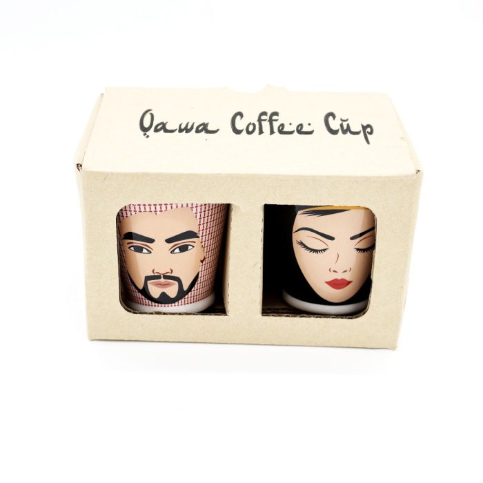 Ceramic Qahwa Cups – Featuring Traditional Arab Man & Woman