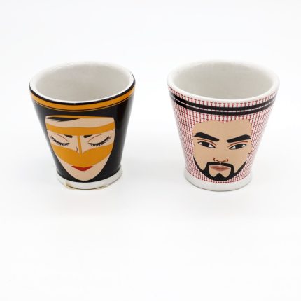 Ceramic Qahwa Cups – Featuring Traditional Arab Man & Woman