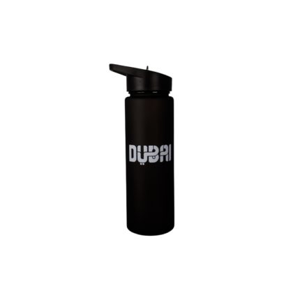 Dubai Matte Black Water Bottle – Modern Logo with Straw Lid