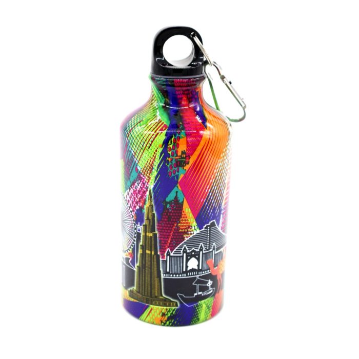 DISCOVER DUBAI Urban Art Aluminum Water Bottle with Carabiner Clip – 600ml (Art Deco, Black)