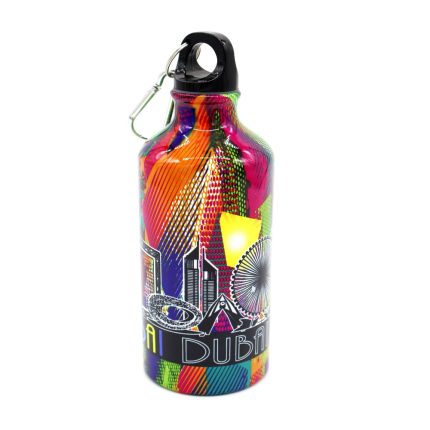 DISCOVER DUBAI Urban Art Aluminum Water Bottle with Carabiner Clip – 600ml (Art Deco, Black)