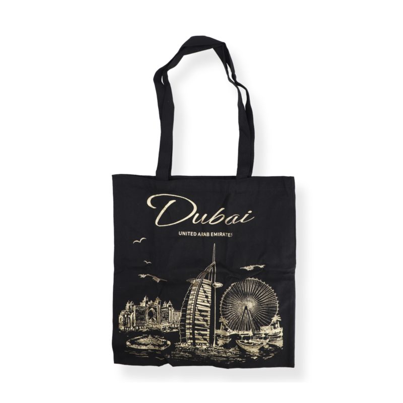 Dubai Golden Skyline Canvas Tote Bag – Premium Black & Gold Edition