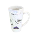 Dubai Landmark Souvenir Mug - Iridescent Ceramic Latte Mug with Palm Jumeirah & Burj Al Arab Illustrations – 12oz/15oz