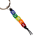 Colorful handmade Dubai letter bead keychain with metal ring and multicolor beads spelling DUBAI