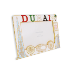 Dubai souvenir photo frame with Burj Khalifa, Burj Al Arab, camel and UAE-themed design for 6x4 photo