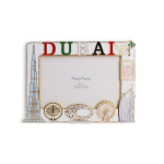 Dubai souvenir photo frame with Burj Khalifa, Burj Al Arab, camel and UAE-themed design for 6x4 photo